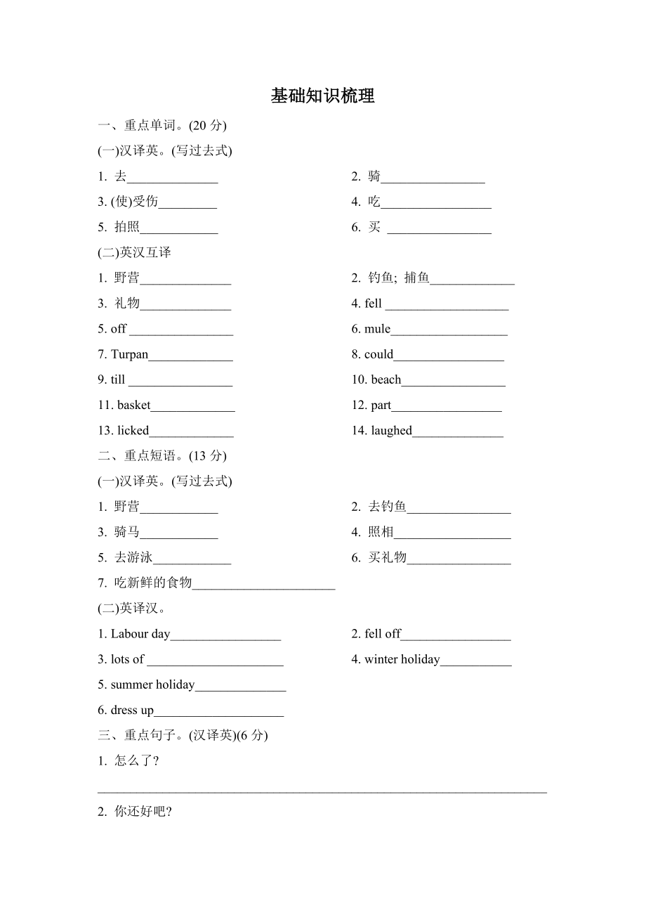 人教PEP版六年級下冊英語 Unit 3單元知識梳理卷_第1頁