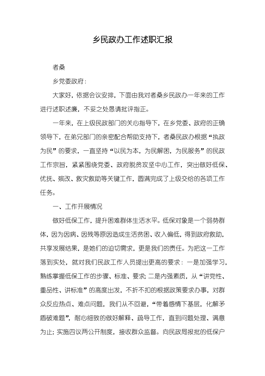 乡民政办工作述职汇报_第1页