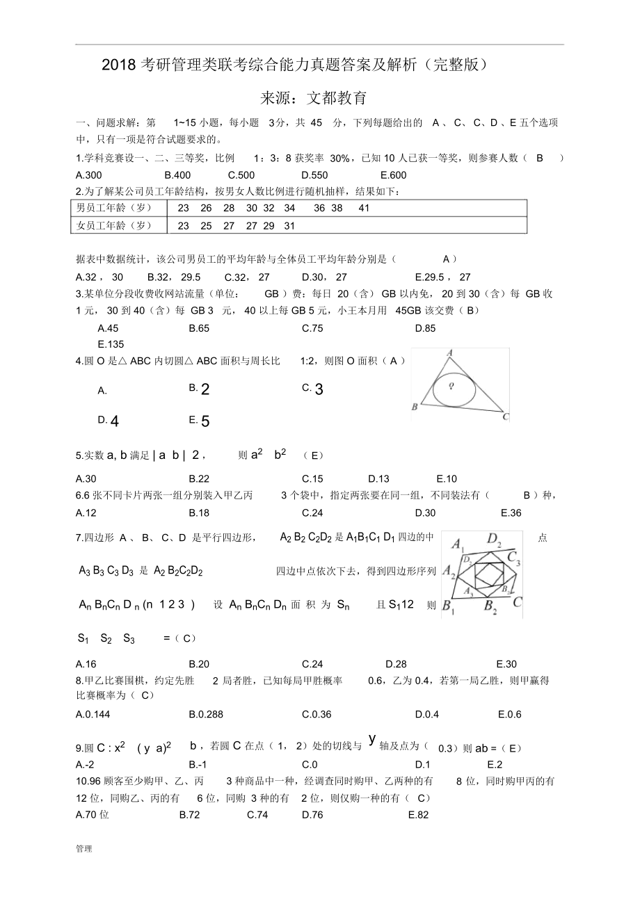 考研的管理类联考综合能力真题答案及解析_第1页