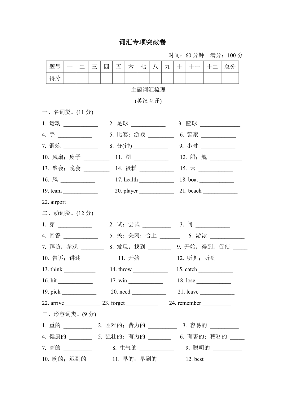 冀教版六年級(jí)下冊(cè)英語(yǔ) 詞匯專項(xiàng)突破卷_第1頁(yè)