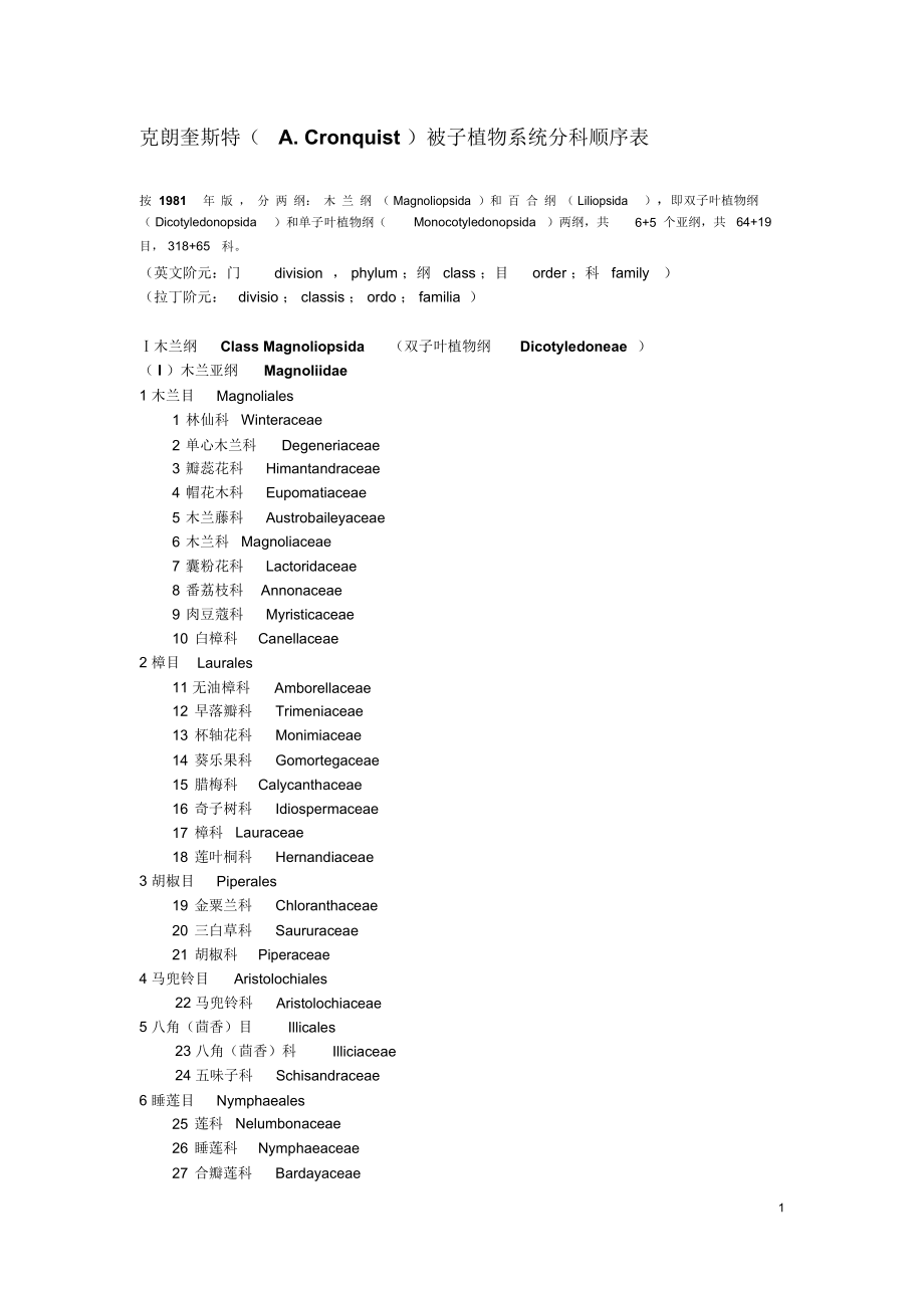 植物学分类克朗奎斯特系统_第1页