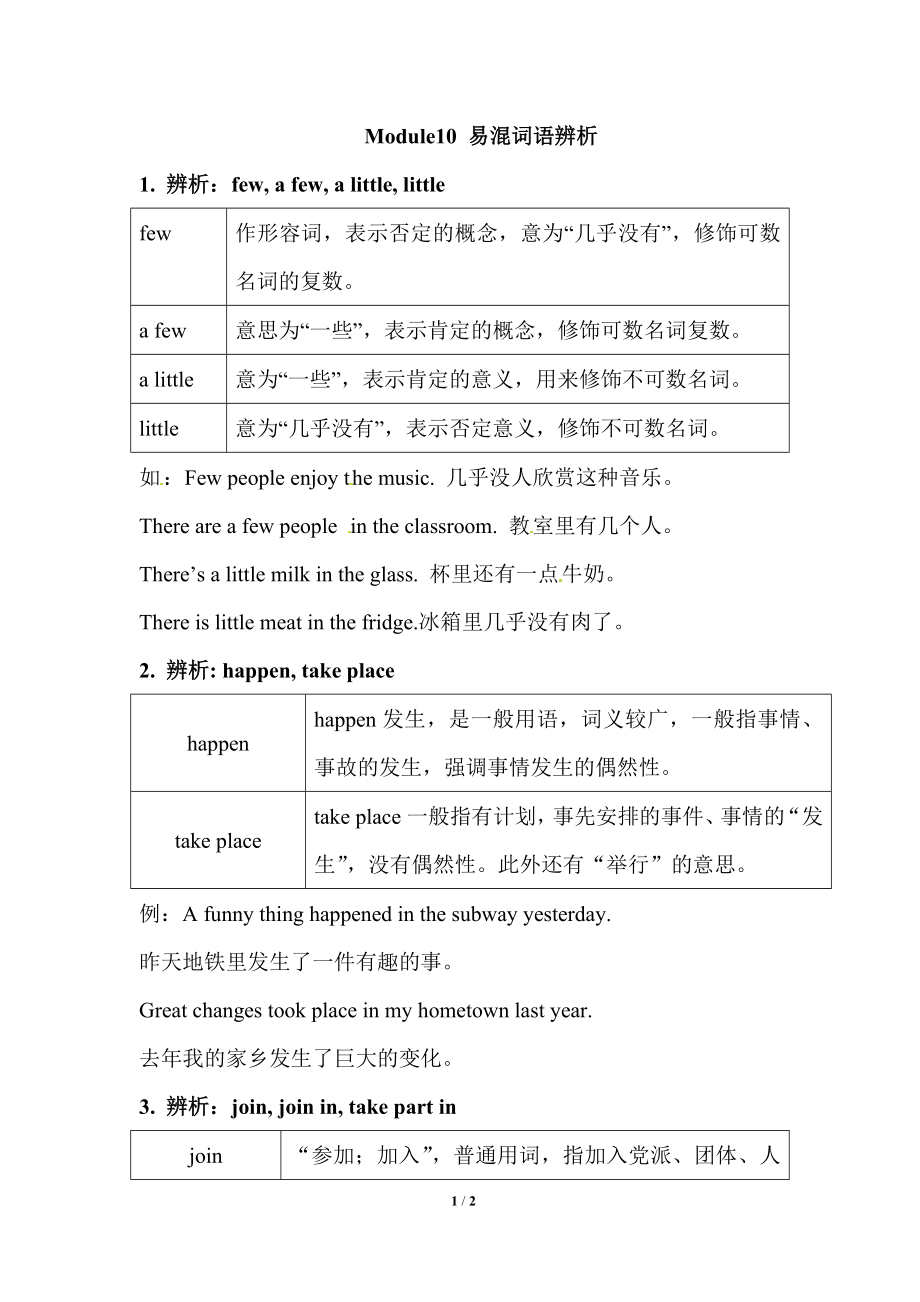 外研版七年級英語上冊 Module 10 Spring Festival易混詞語辨析_第1頁