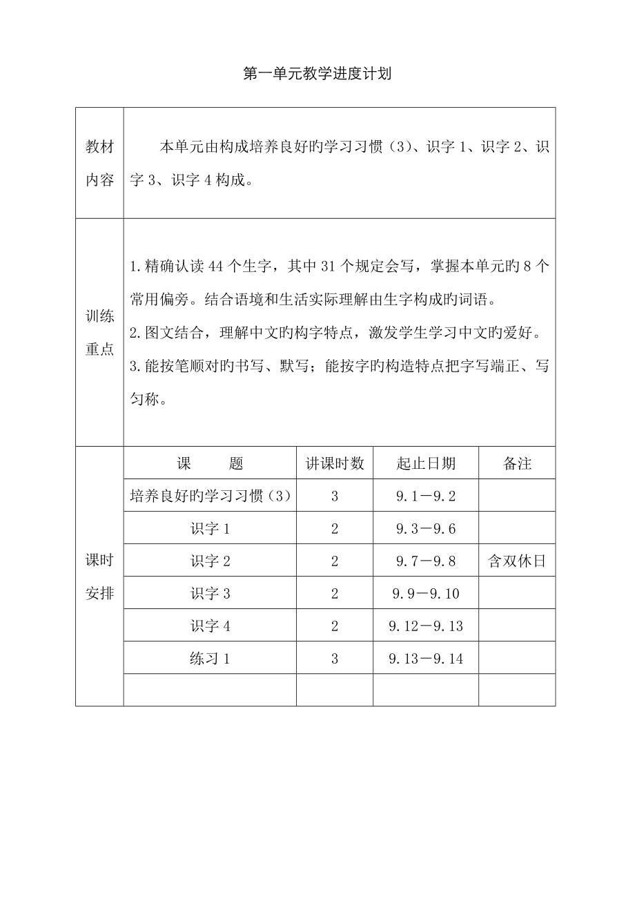 苏教版语文二年级上册第一单元教案_第1页