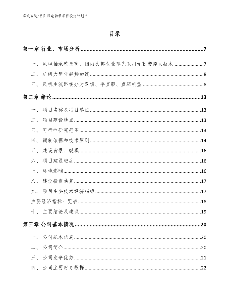 岳阳风电轴承项目投资计划书_第1页