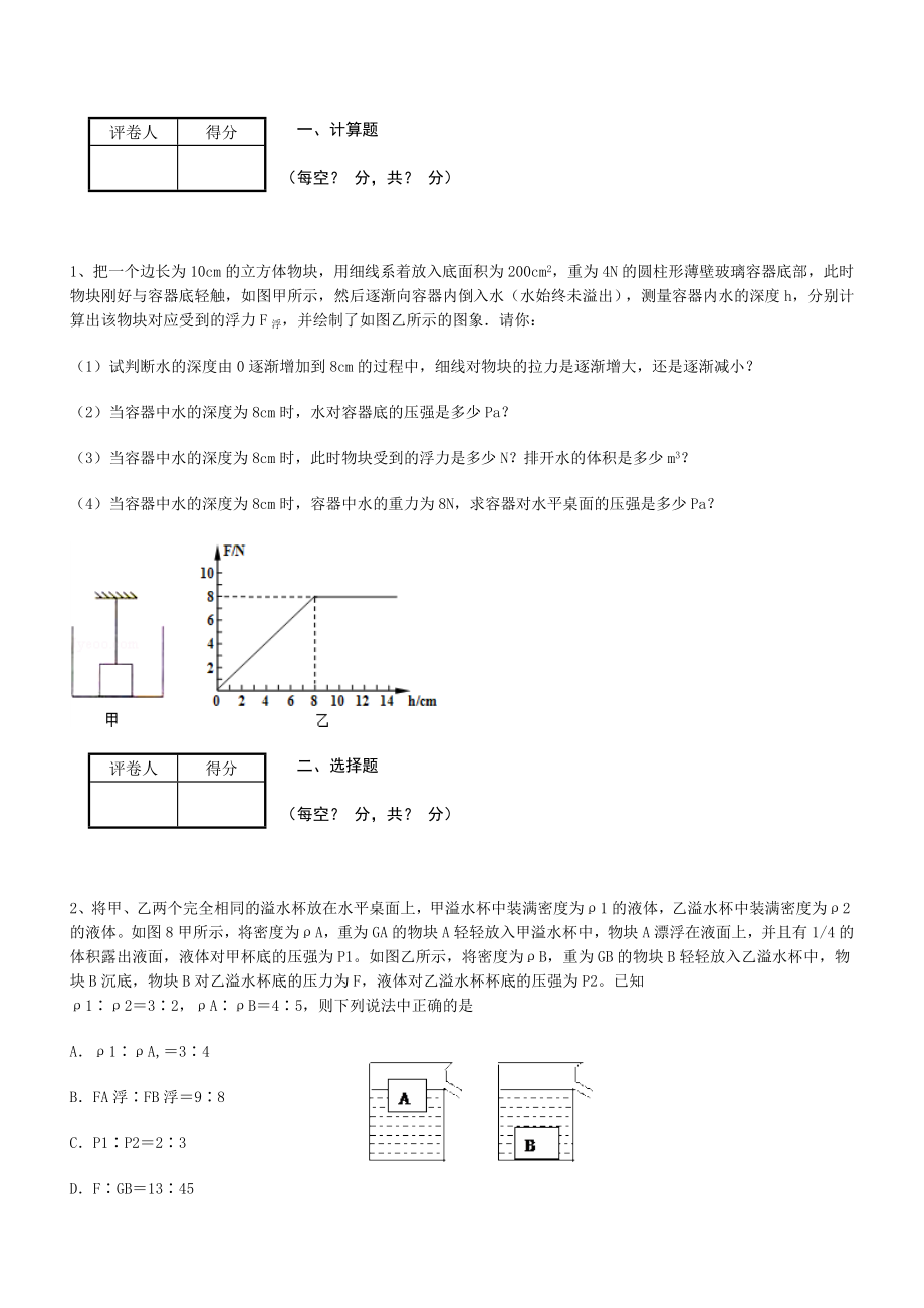 初中压强练习题偏难_第1页