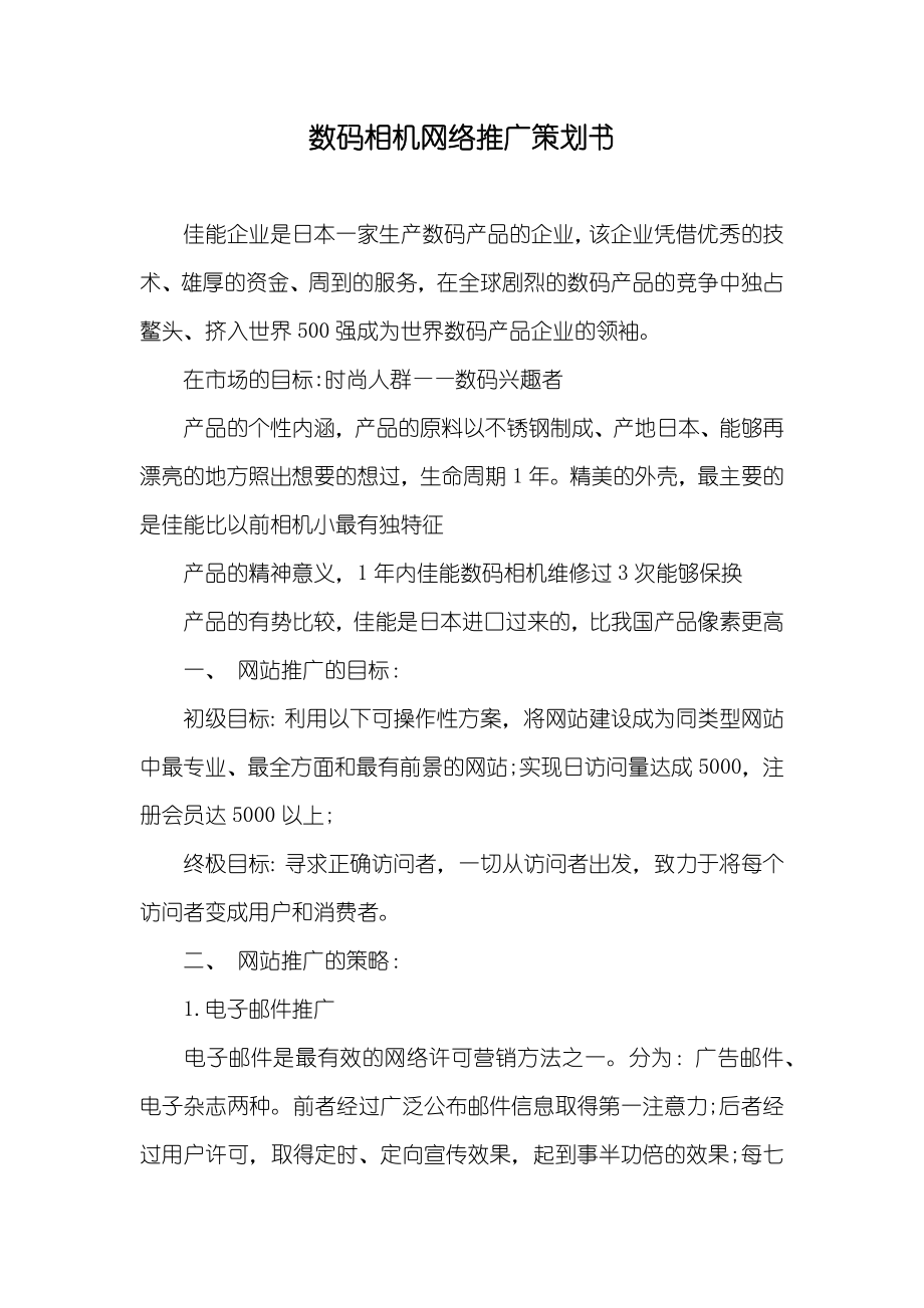 数码相机网络推广策划书_第1页