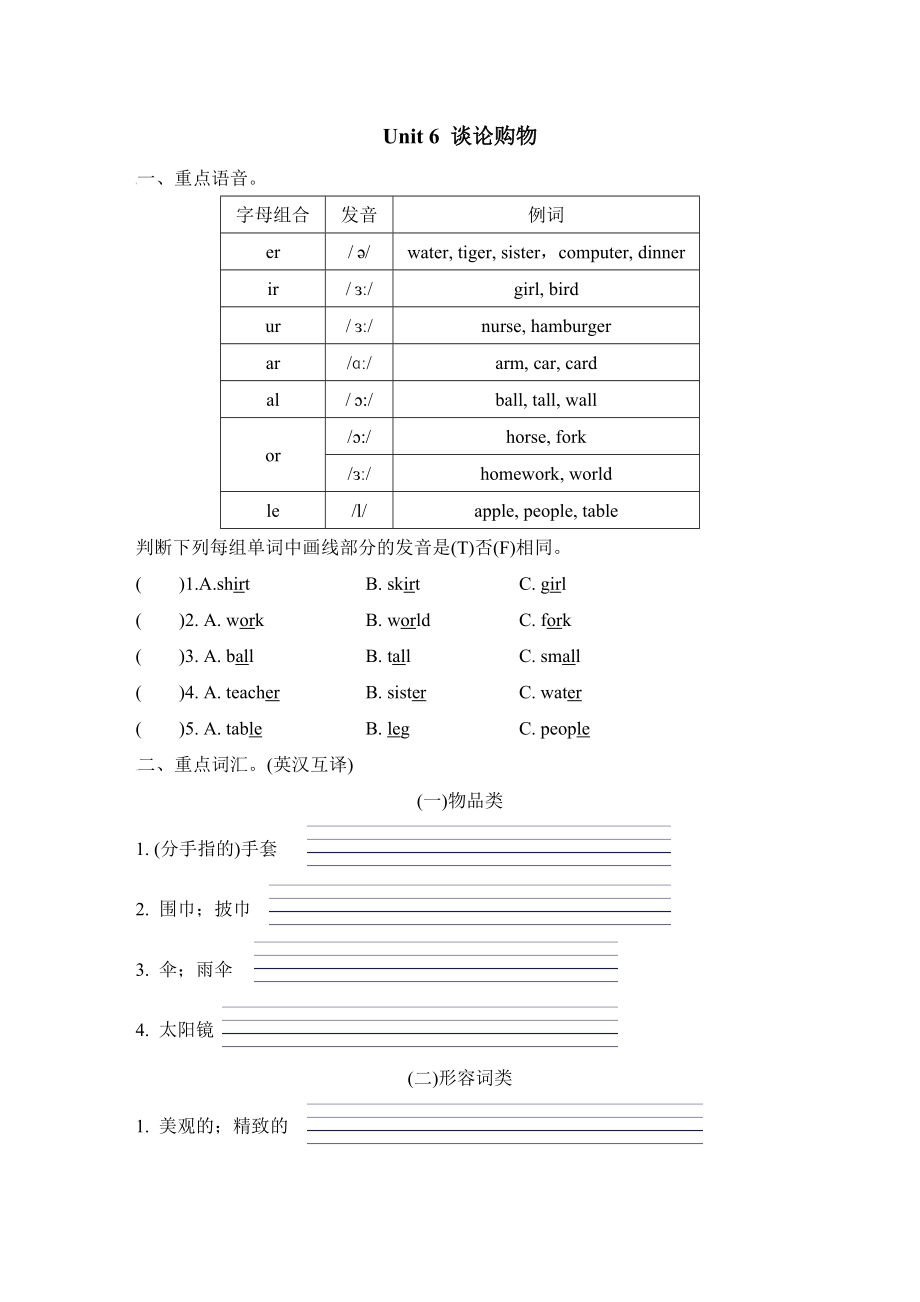 人教PEP版四年級下冊英語 Unit 6 談?wù)撡徫颻第1頁