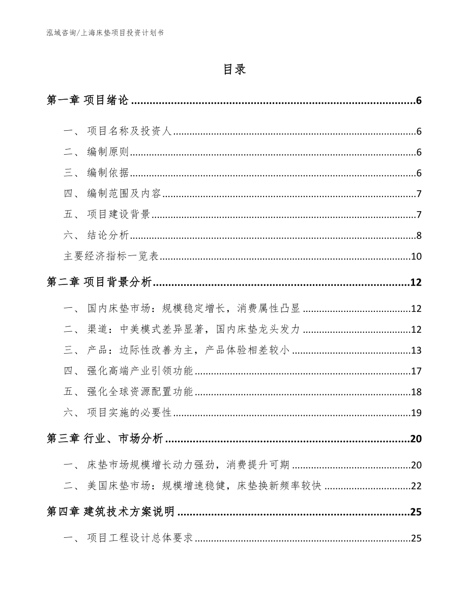上海床垫项目投资计划书_第1页