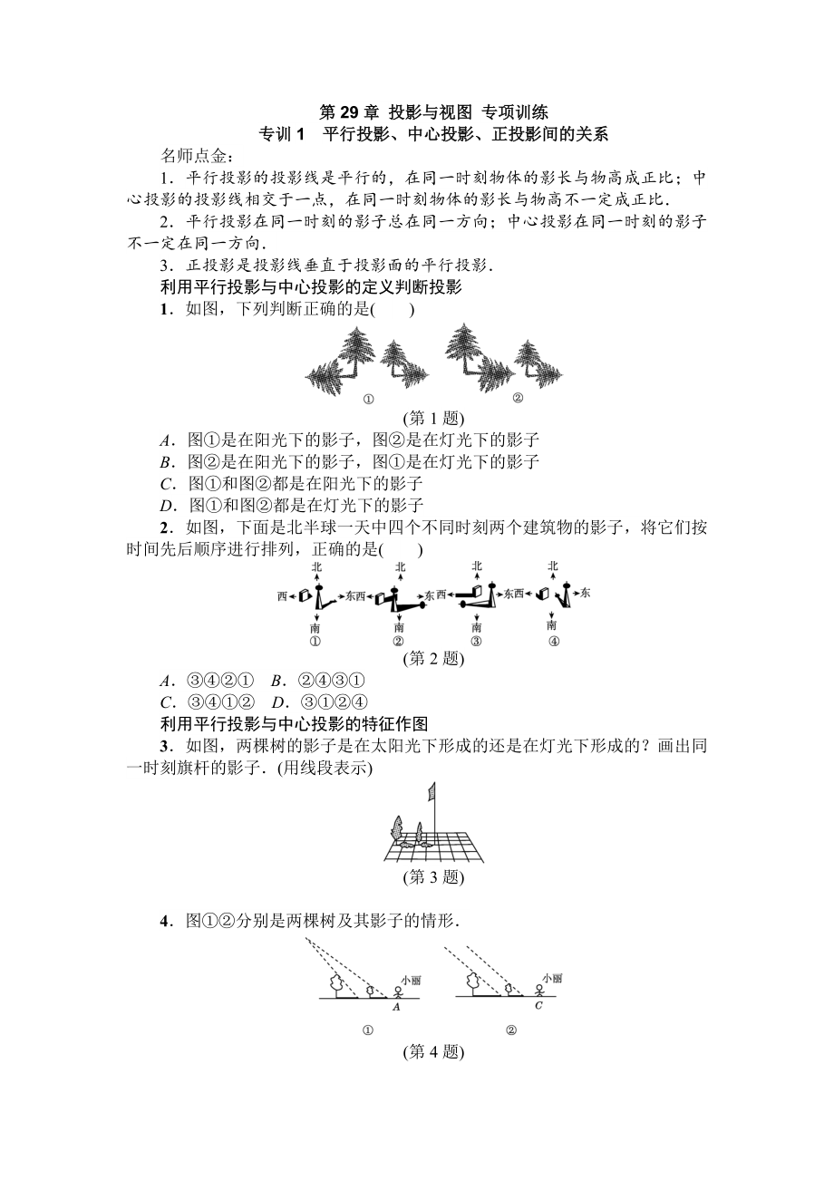 2017春人教版九年級下《第29章投影與視圖》專項訓(xùn)練含答案_第1頁