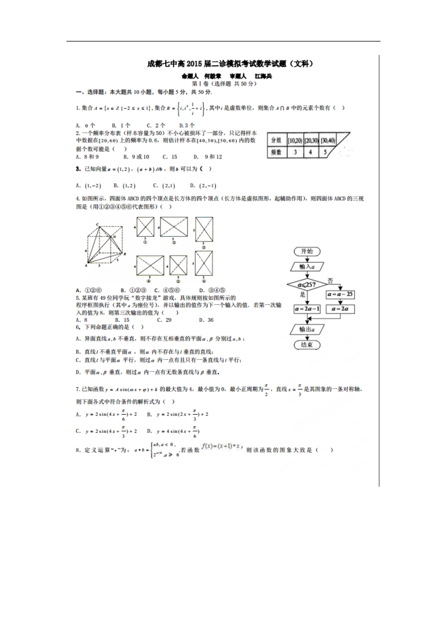 四川省成都市第七中学高三二诊模拟试题数学文_第1页