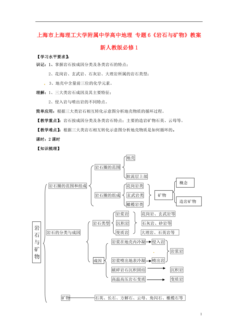 高中地理-專題6《巖石與礦物》教案-新人教版必修1_第1頁