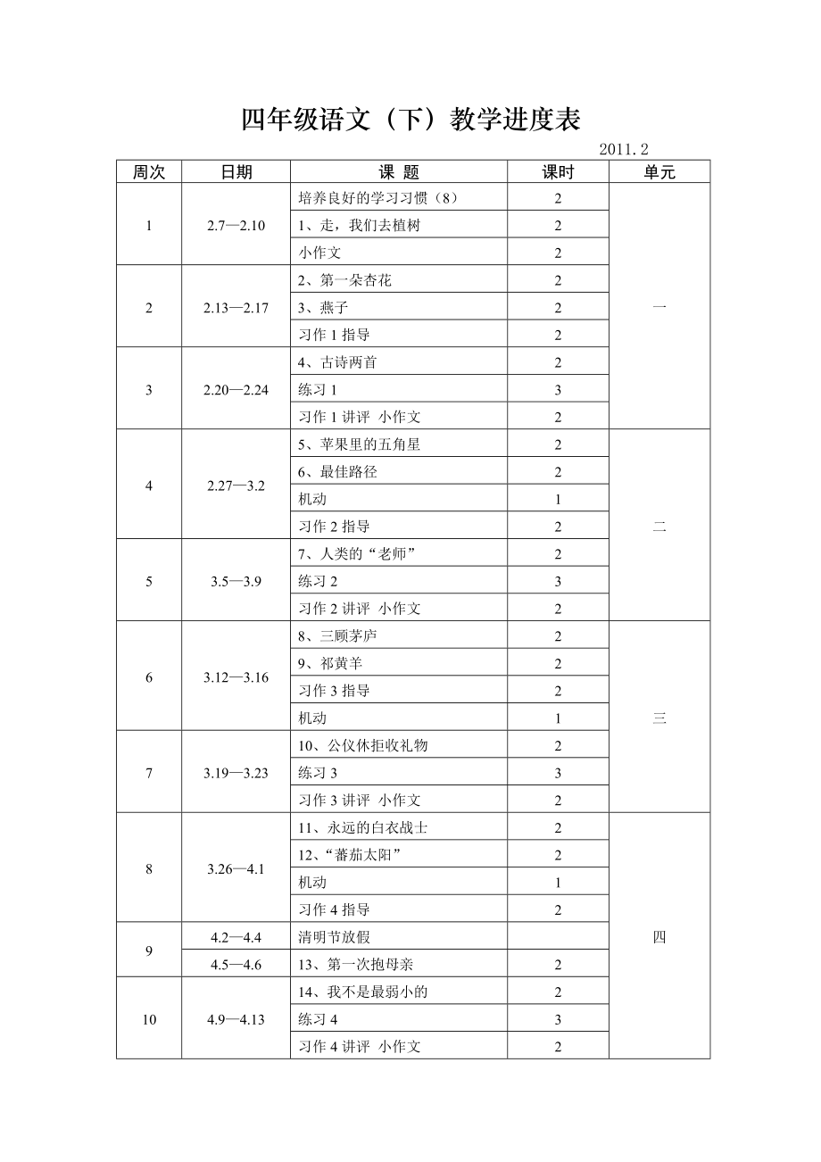 四年级语文(下)教学进度表_第1页