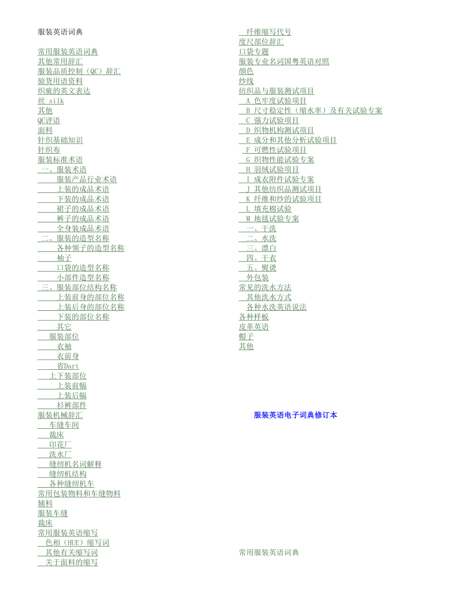服裝英語詞典 - 中國服裝人網(wǎng)_第1頁