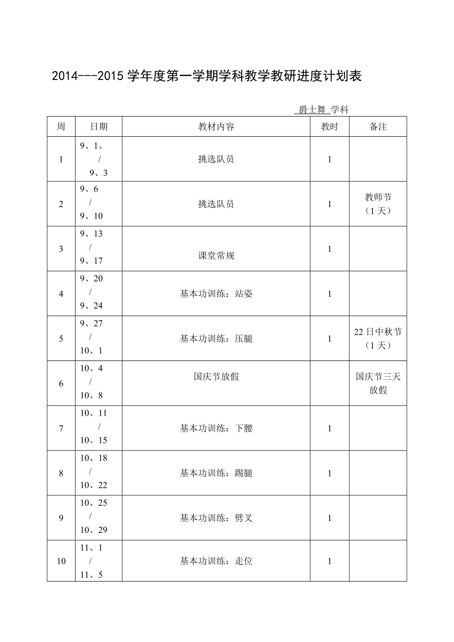 爵士舞教学进度计划表_第1页