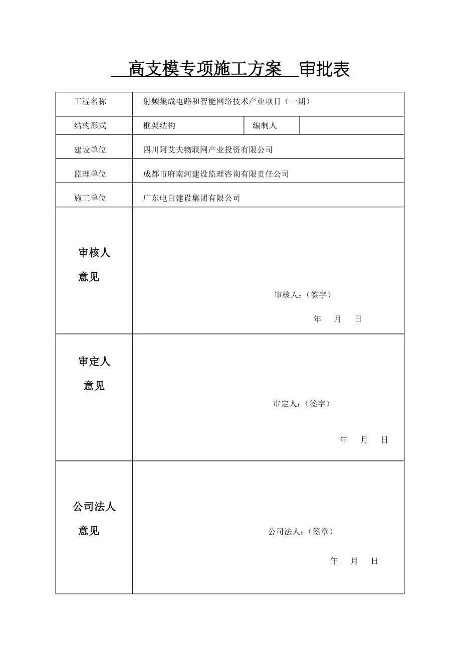 高支模專項施工方案 內審批表 審批表_第1頁