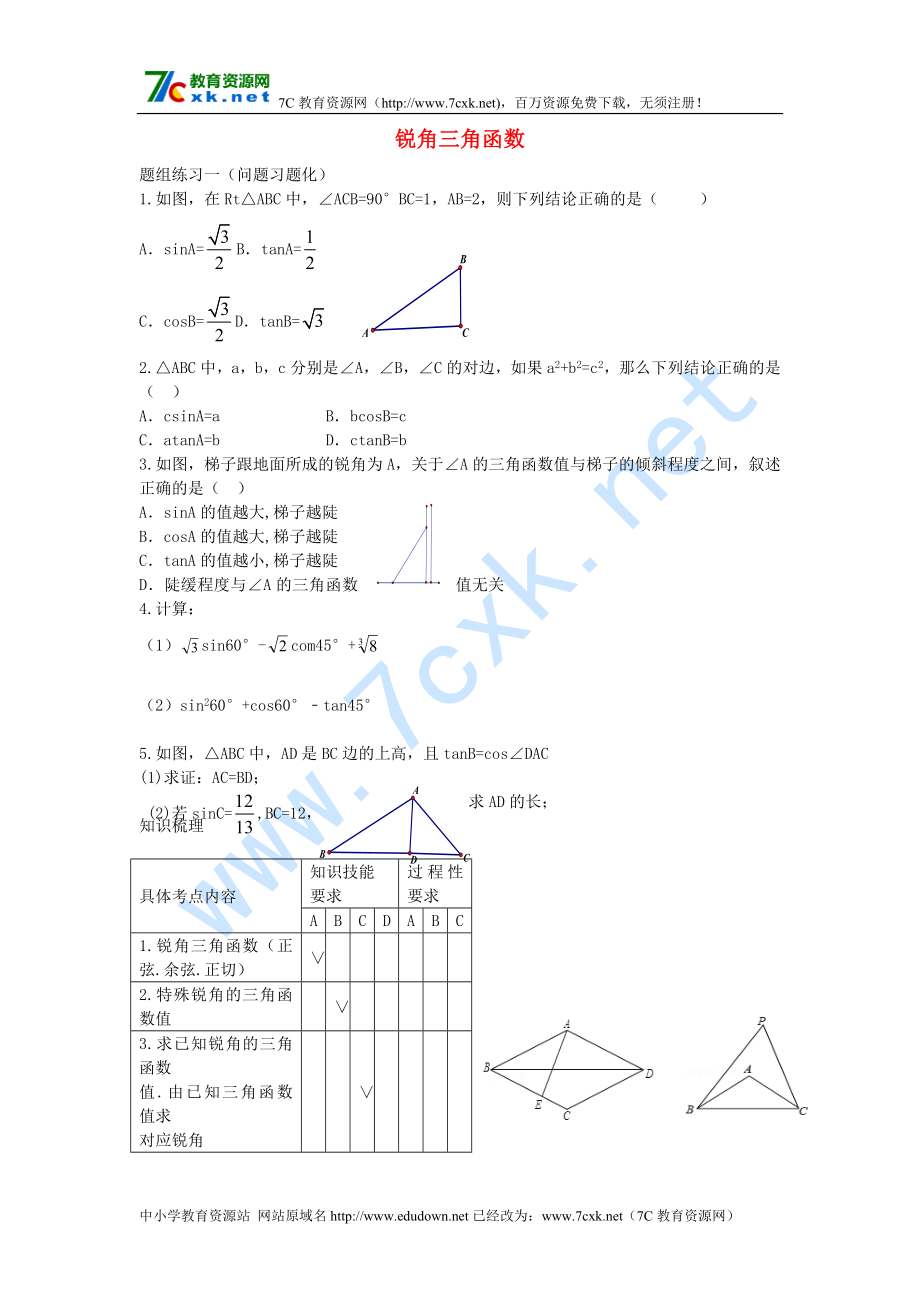 山西省陽泉市中考數(shù)學(xué)一輪復(fù)習(xí) 專題24 銳角三角函數(shù)_第1頁