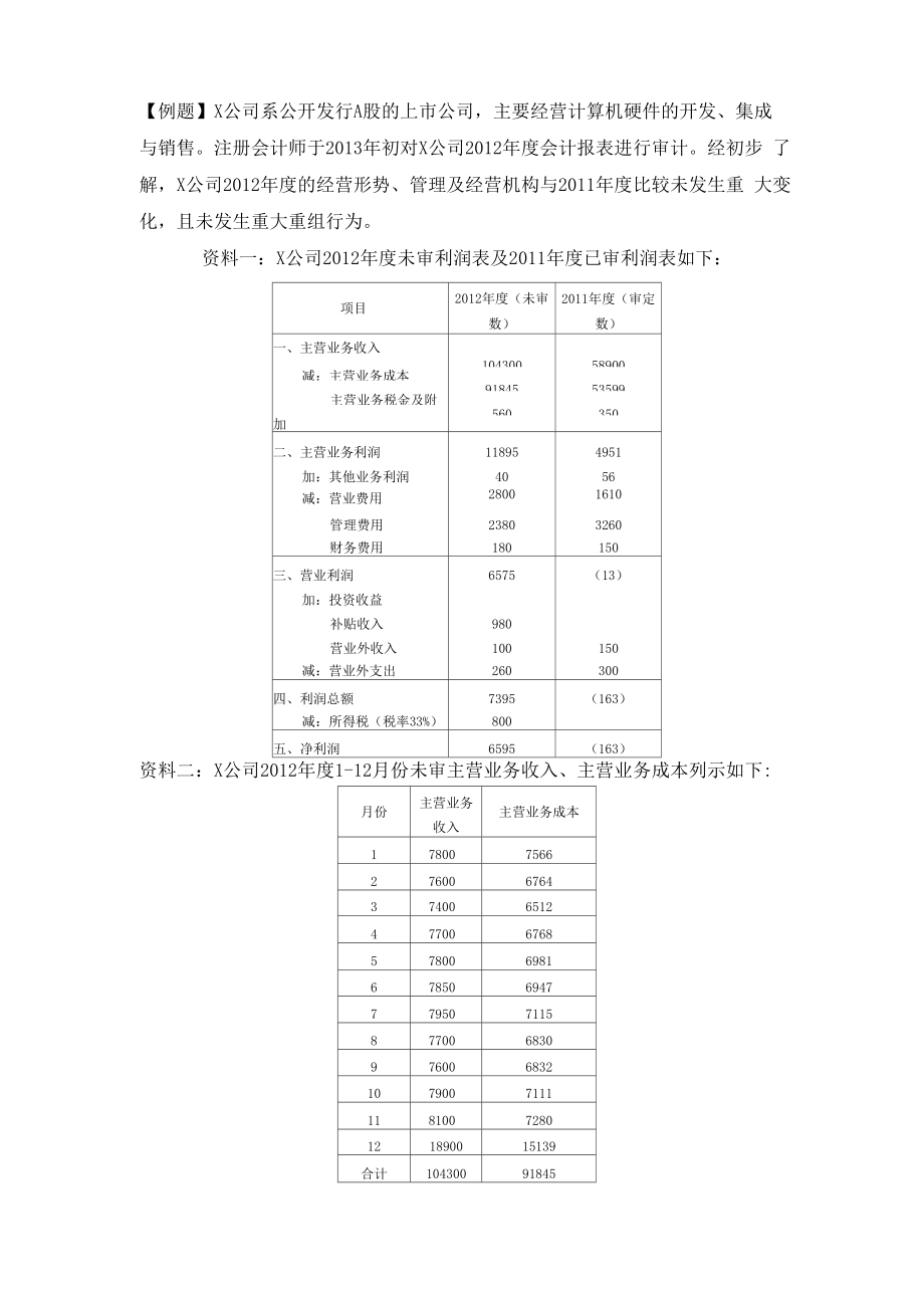 主营业务收入实质性分析程序例题_第1页