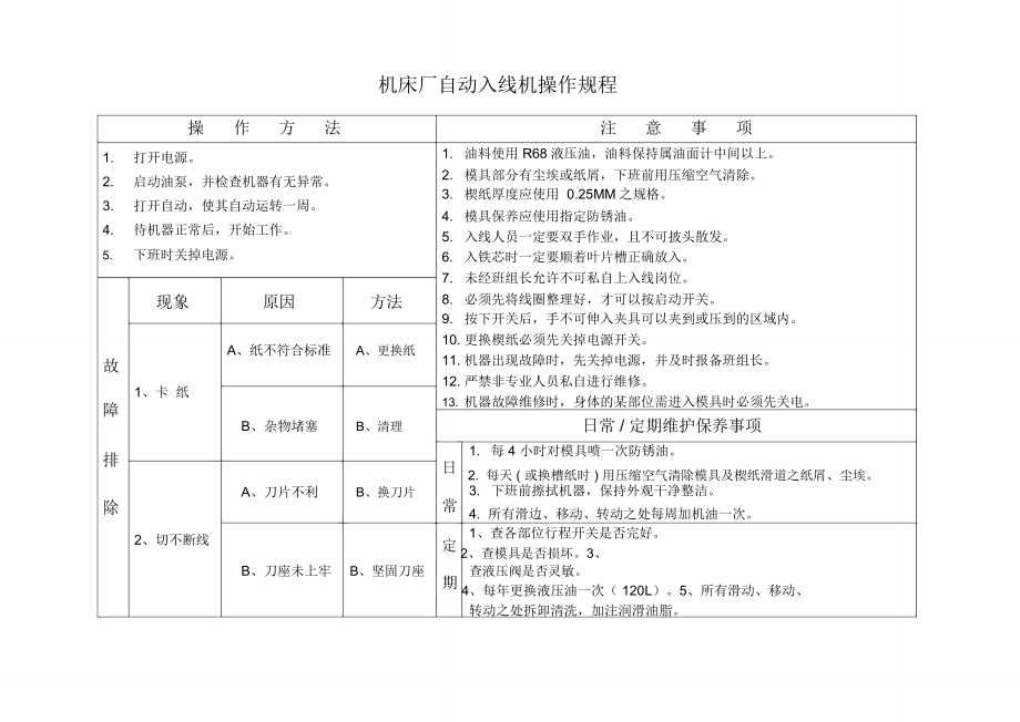 机床厂自动入线机操作规程_第1页