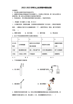 重庆市永川区第五中学2022-2023学年化学九年级第一学期期中学业质量监测试题含解析