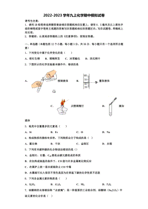 江苏省南京五十中学2022-2023学年化学九上期中检测模拟试题含解析