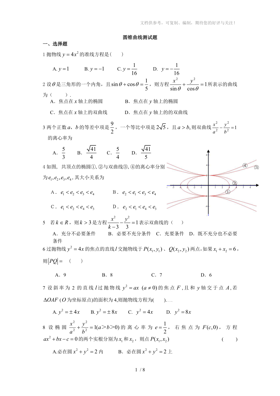 圆锥曲线练习题理科参考_第1页