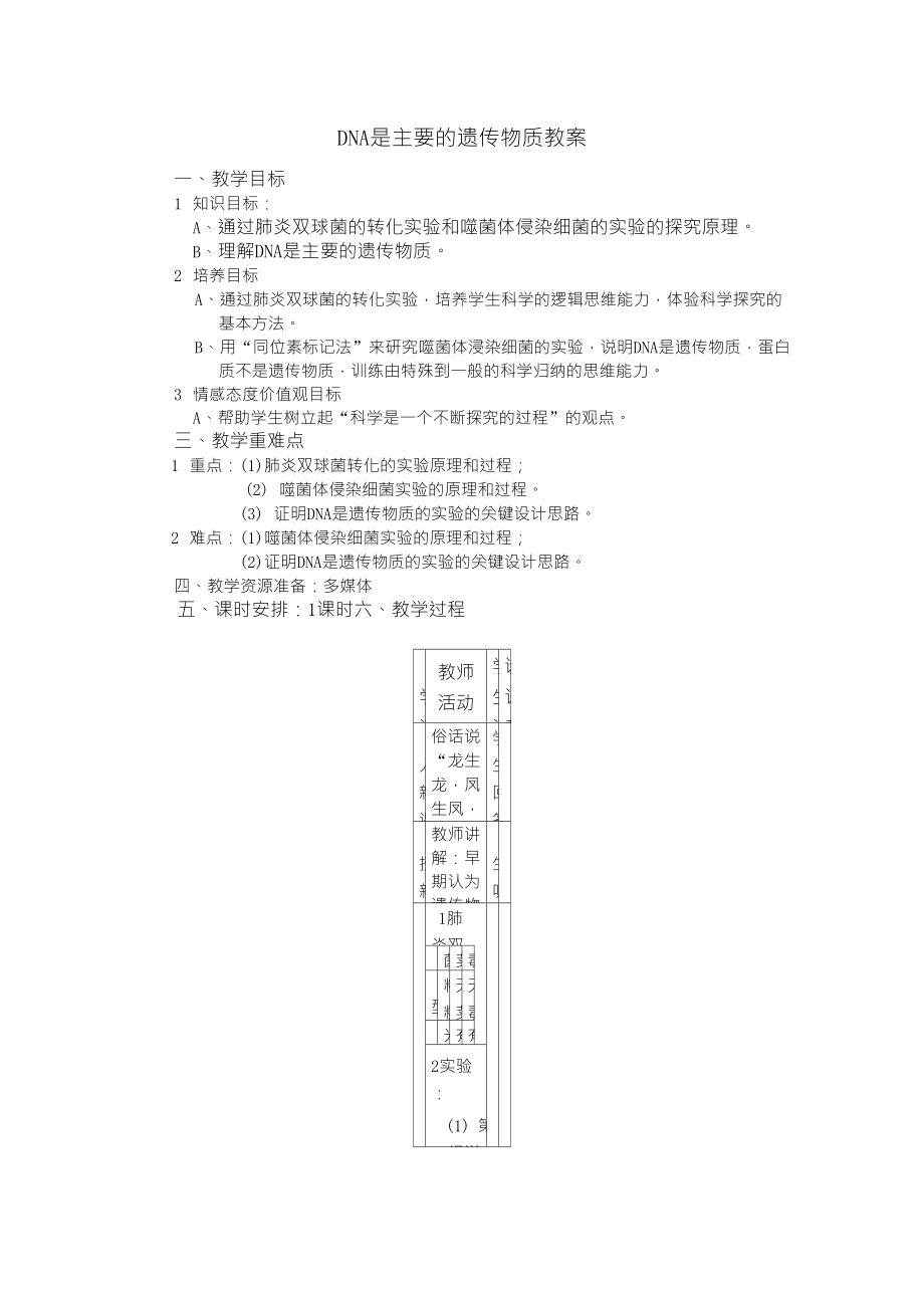 《DNA是主要遺傳物質(zhì)》教案_第1頁