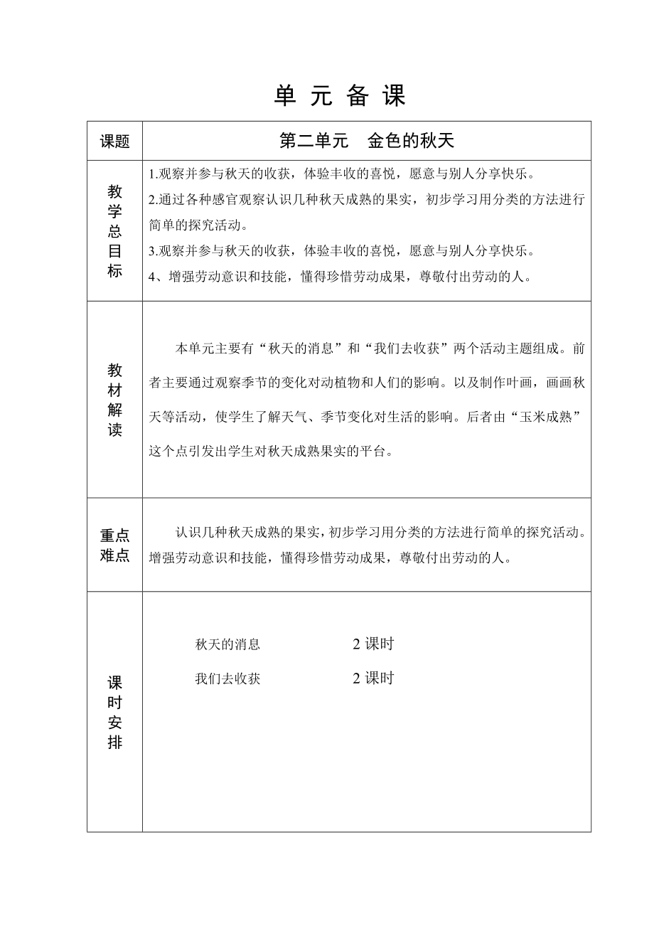 山东人民版六年制二年级品生第2单元教学设计_第1页