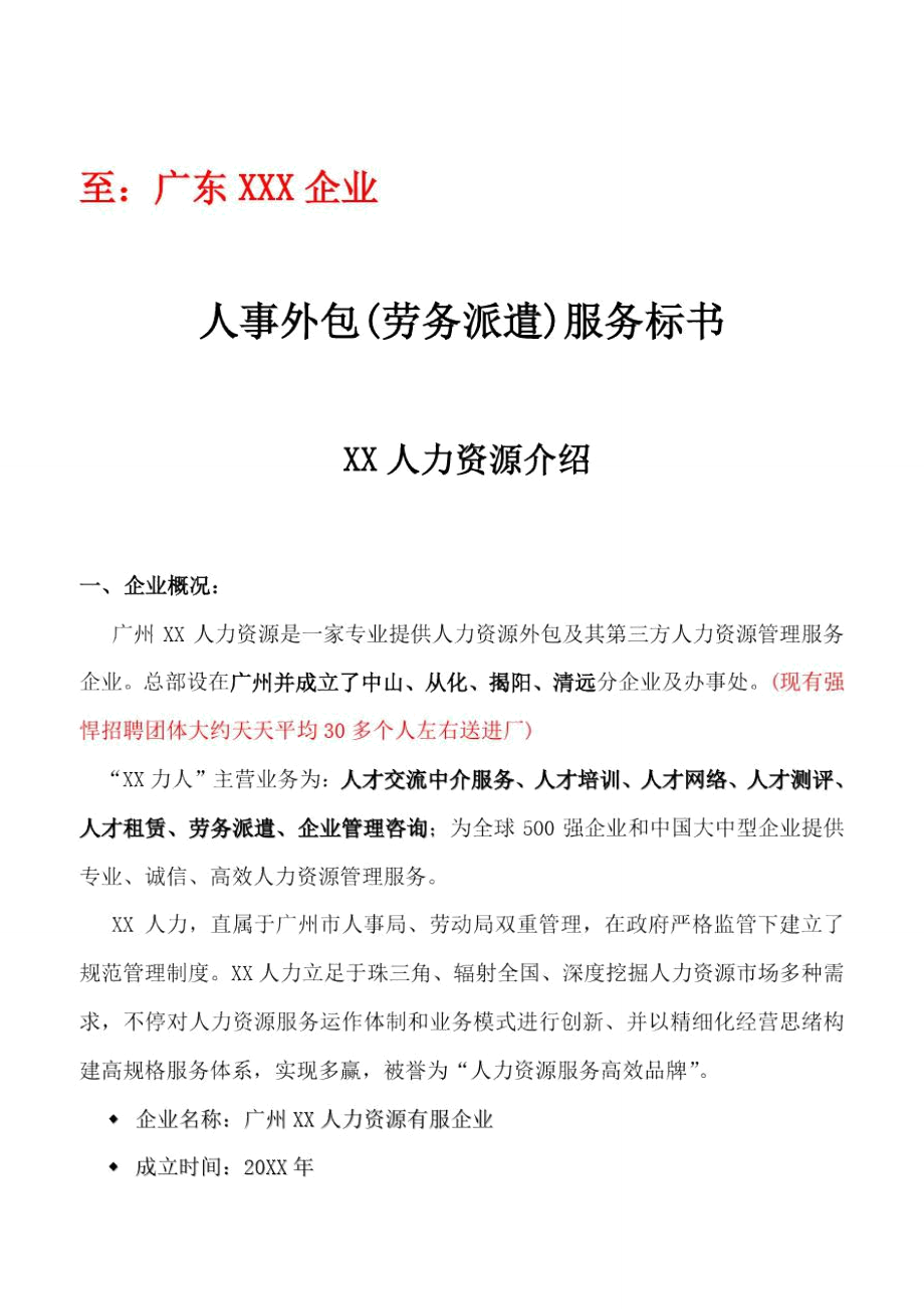 广东X公司劳务派遣专项方案_第1页