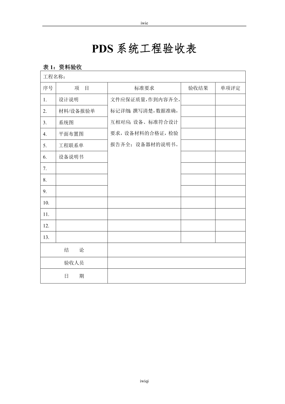 热门tl6275PDS系统工程验收表1B0r_第1页