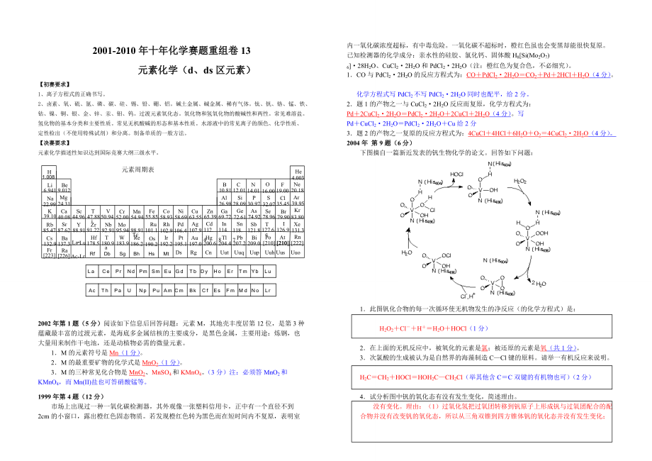 2001-2010年十年化學(xué)賽題重組卷答案13 元素化學(xué)（d、ds區(qū)元素）_第1頁(yè)