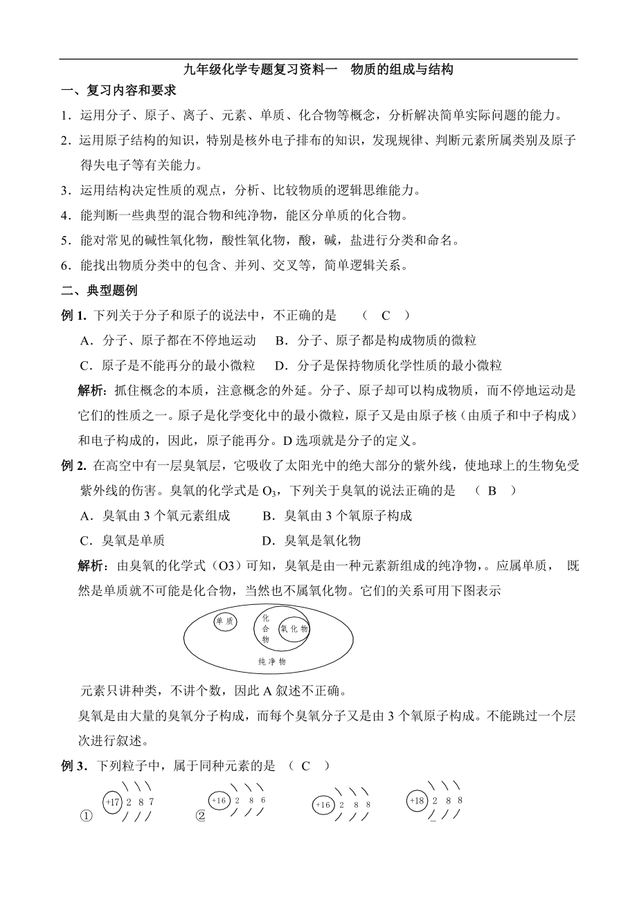 1.九年級(jí)化學(xué)專題復(fù)習(xí)資料一物質(zhì)的組成與結(jié)構(gòu)_第1頁