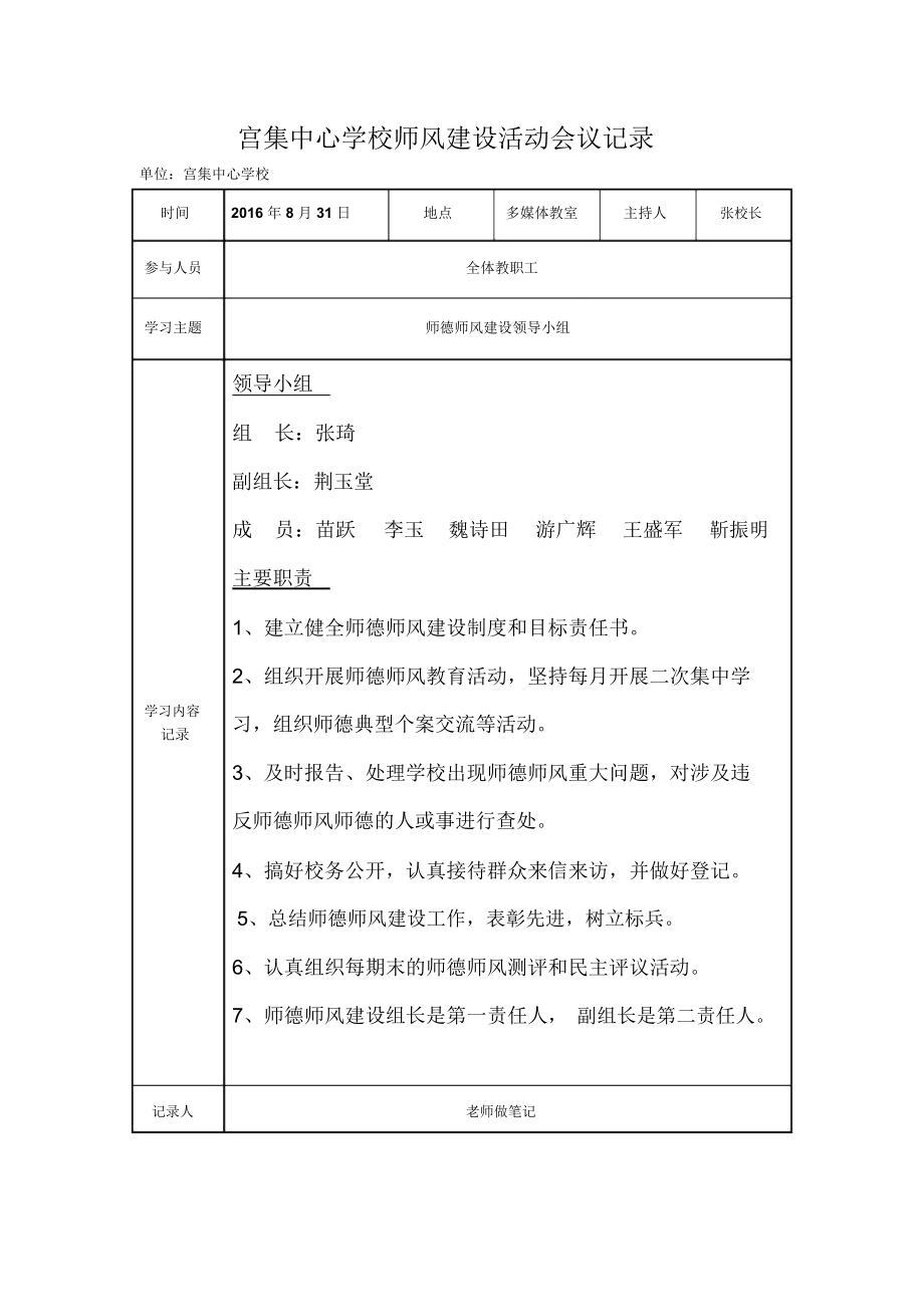 师德师风建设活动会议记录_第1页