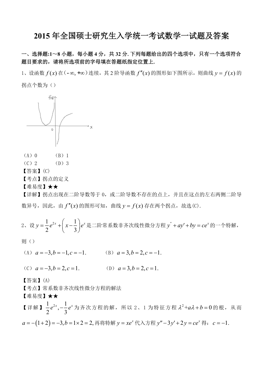 2015年全国硕士研究生入学统一考试数学一试题及答案_第1页