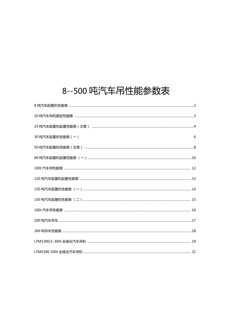 汽车吊性能参数表徐_第1页