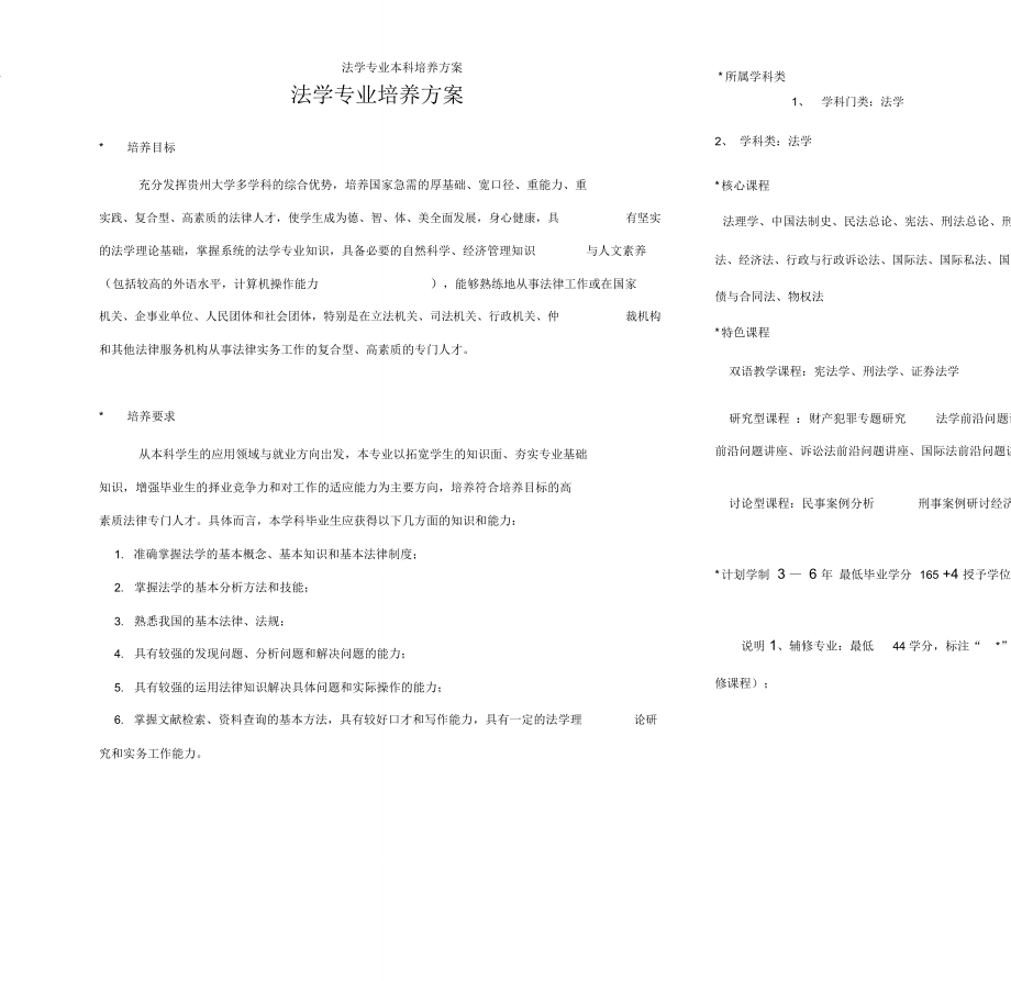 贵州大学法学院法学本科专业培养方案_第1页
