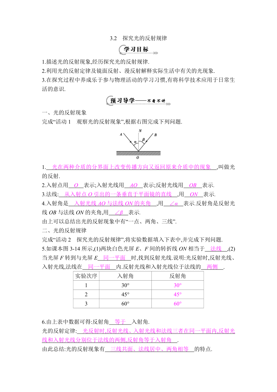 滬粵版八年級上冊物理 第3章 【學(xué)案】探究光的反射規(guī)律_第1頁