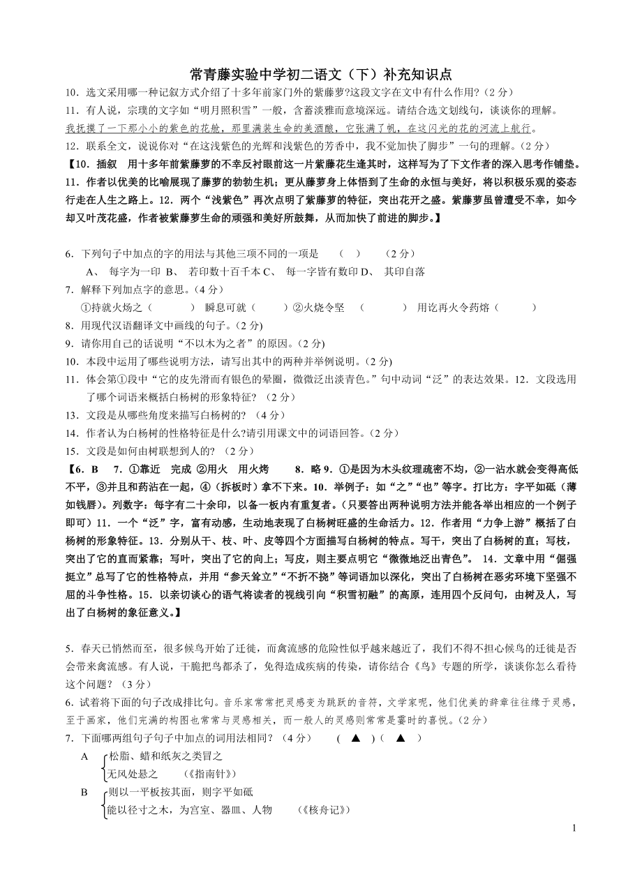 常青藤实验中学初二语文(下)补充知识点_第1页