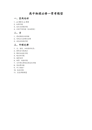 高中物理必修一常考题型+例题和答案