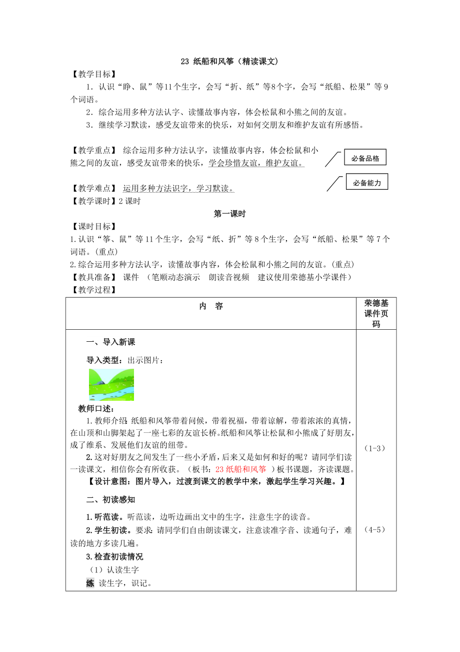 部編版二年級(jí)上冊(cè)語(yǔ)文 第8單元 23.紙船和風(fēng)箏（教案）_第1頁(yè)