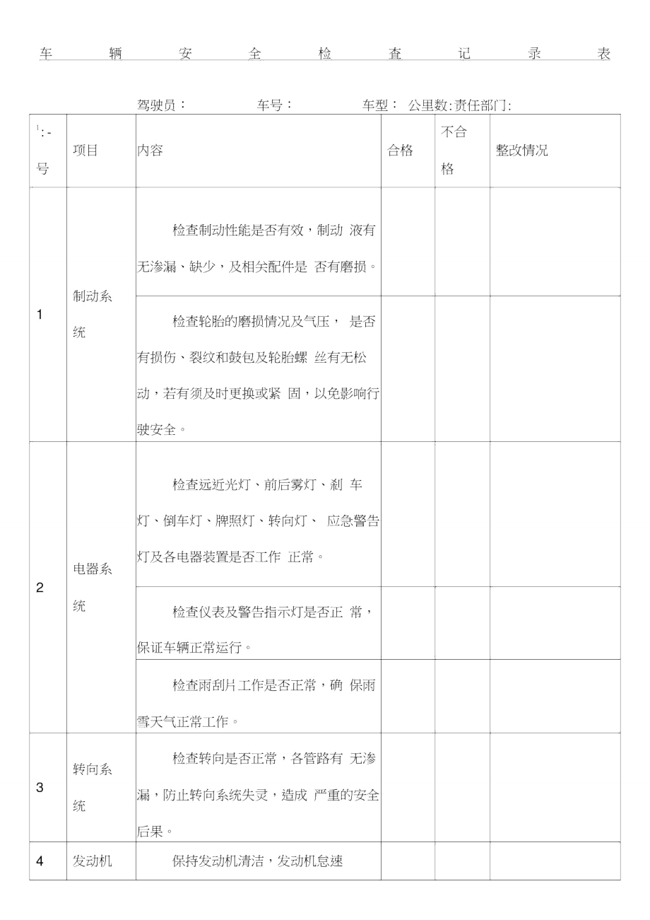 车辆安全检查记录表格_第1页