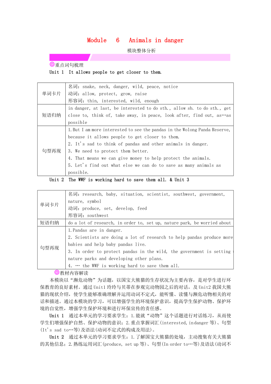 八年级英语上册Module6Animalsindanger整体分析新版外研版_第1页