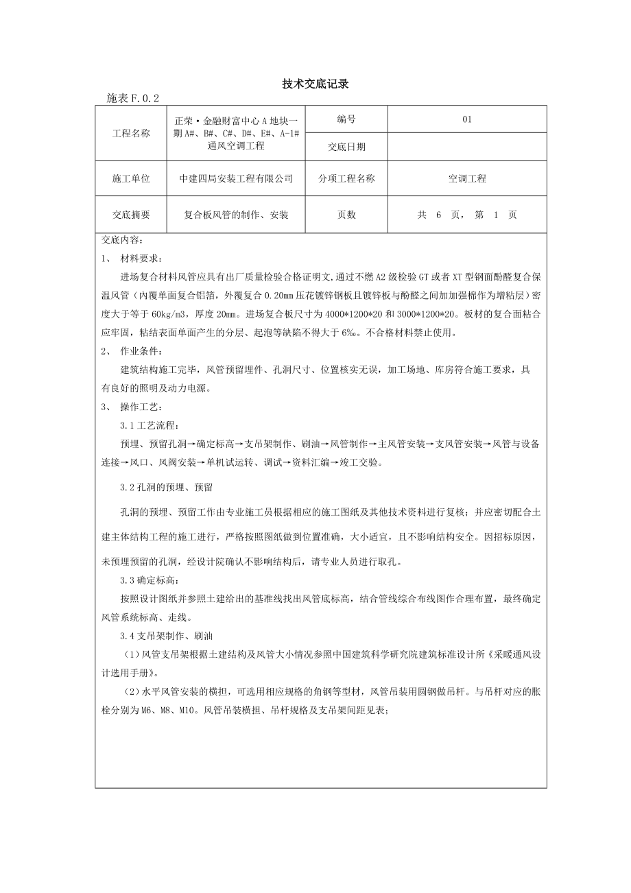 復合板風管 技術(shù)交底記錄_第1頁