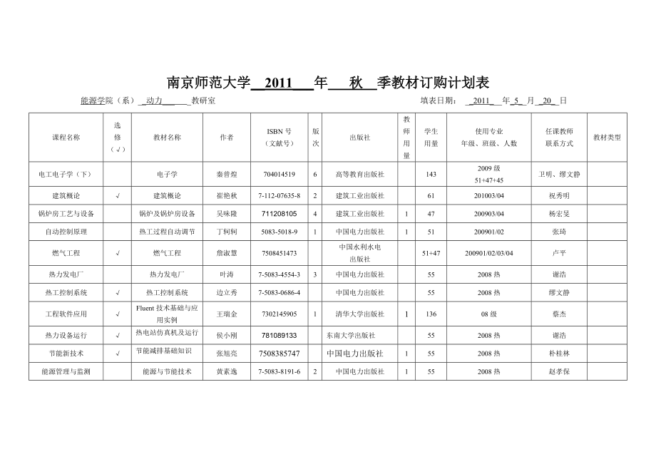 南京师大学秋季教材订购计划表_第1页