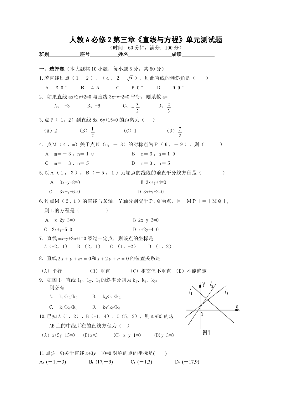 直线与方程单元测试题_第1页