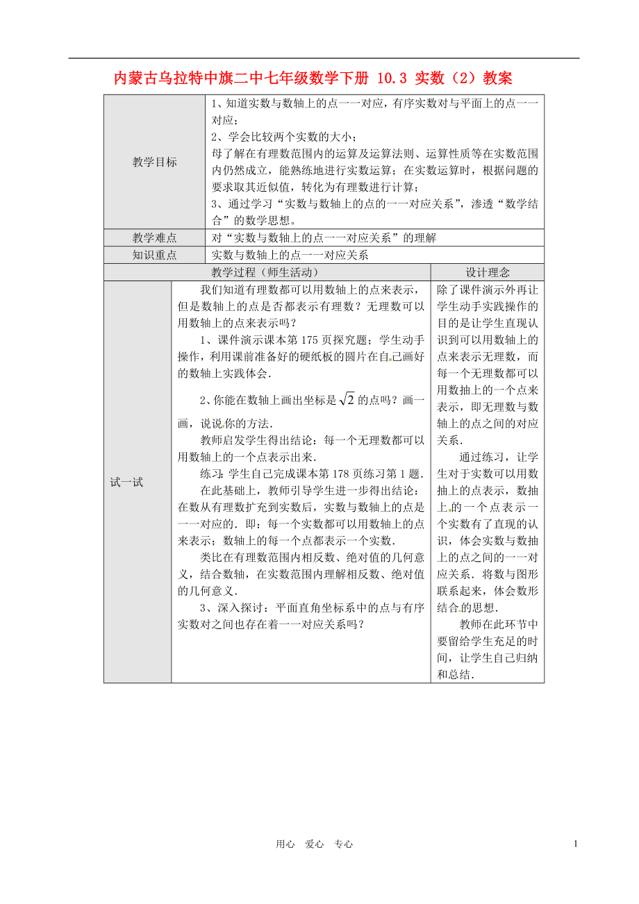 内蒙古乌拉特中旗二中七年级数学下册10.3实数2教案_第1页