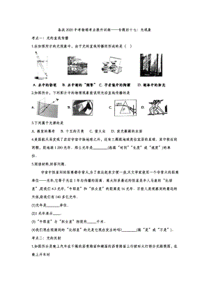 备战中考物理考点提升训练专题四十七光现象解析版