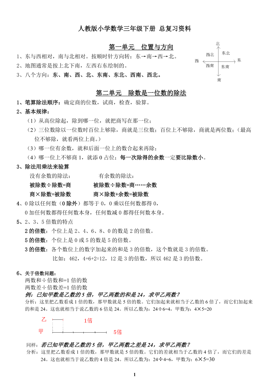 人教版小學(xué)數(shù)學(xué)三年級下冊 總復(fù)習(xí)資料_第1頁