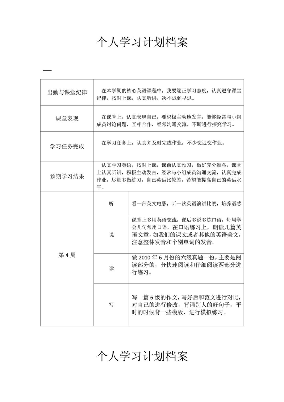 个人英语学习周计划_第1页