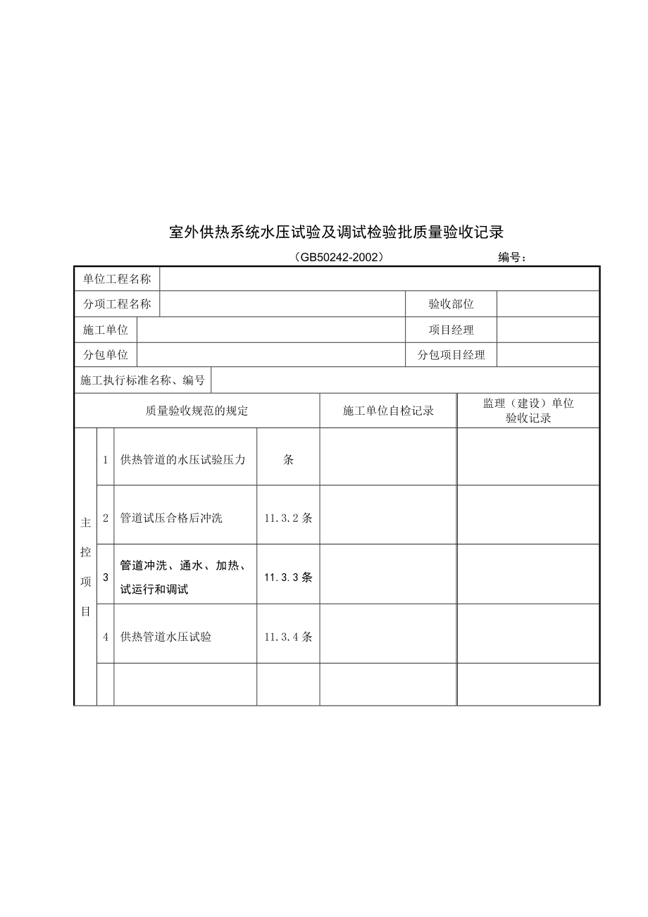 室外供热系统水压试验及调试检验批质量验收记录_第1页