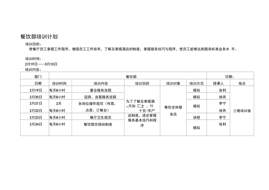 餐饮部培训计划_第1页